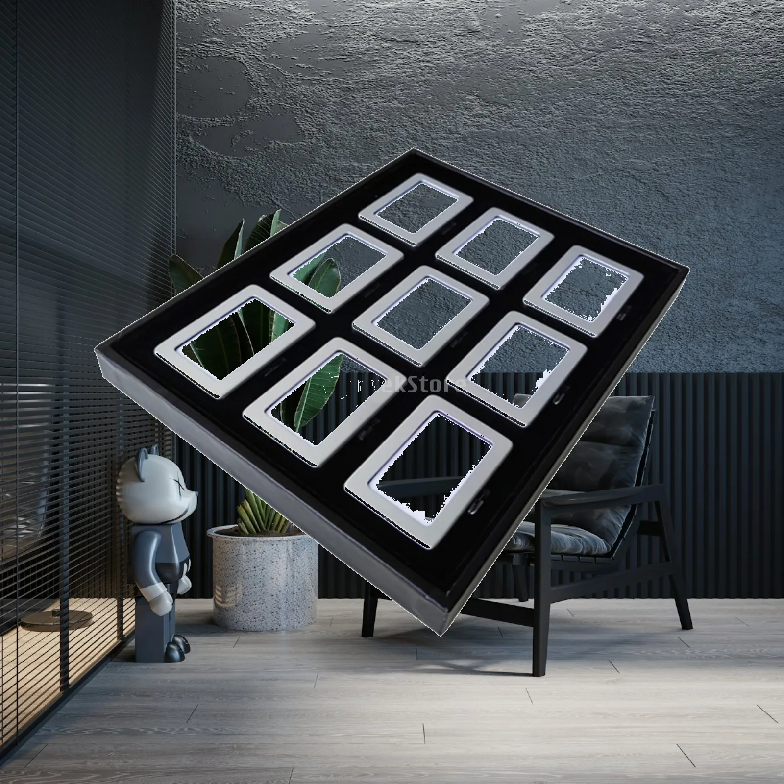 Velvet Jewelry Organizer Tray with Black Metal Frame Stainless Steel Base Glass Panel for Ring Earring Necklace Display Storage