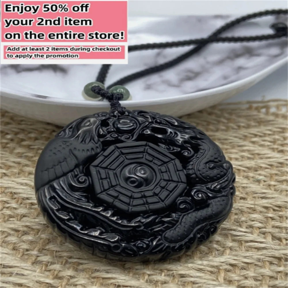 

Jade, Obsidian, Dragon Jewelry, Pendant, Necklace, Bead Rope, Handmade Tai Chi Diagram