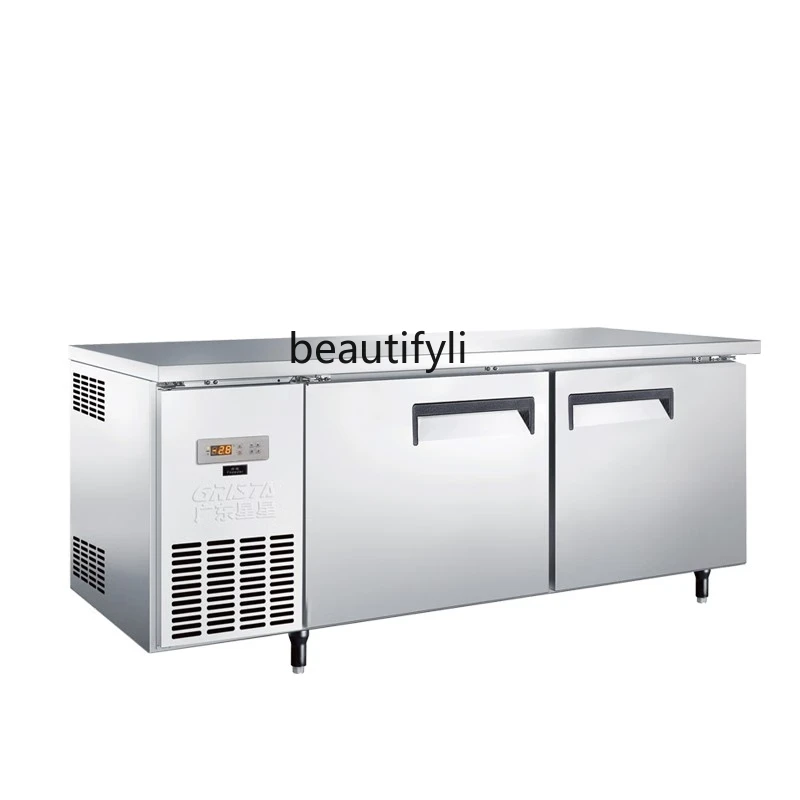 Commercial Flat Freeze Storage Workbench Stainless Steel Fresh-Keeping Freezer Control Console Refrigerator