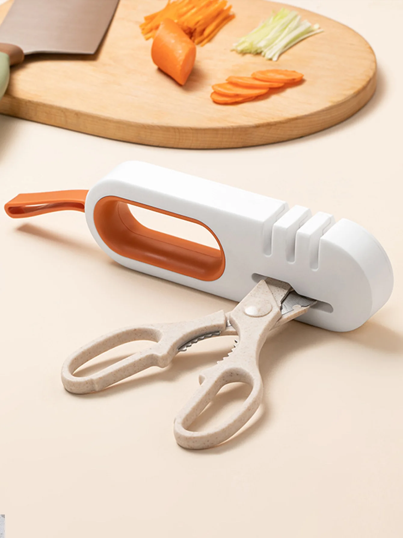 1 multifunctional manual quick sharpener with anti slip base, household kitchen knife and scissor sharpener, convenient and fast