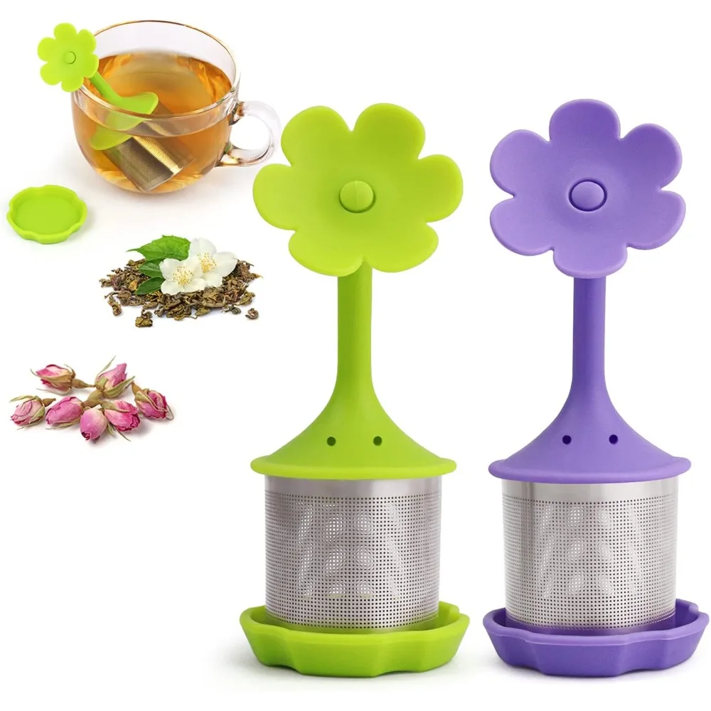 

2-Pack Silicone Tea Steeper, Infusers - Fine Mesh Filters for Tea Leaves, Flowers; Purple or Green