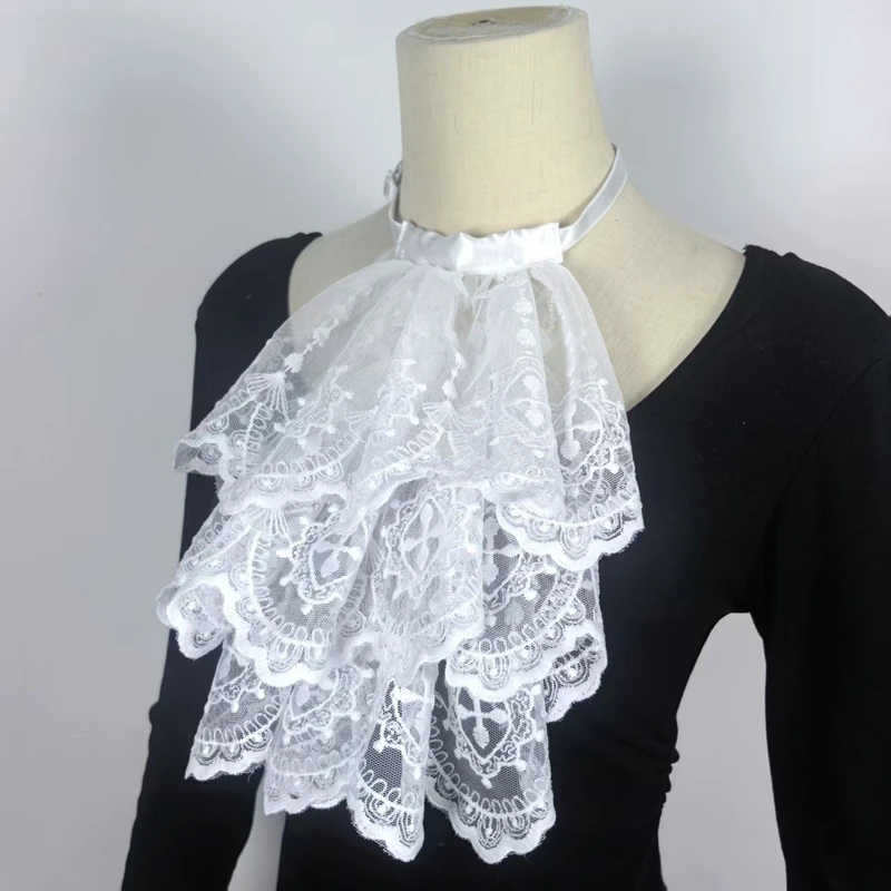 Lolita Layered Ruffle Detachable Collar Scarf Gothic Court Cravat Ladies Retro Fake Collar Shirt Neck Decor Cosplay Accessories