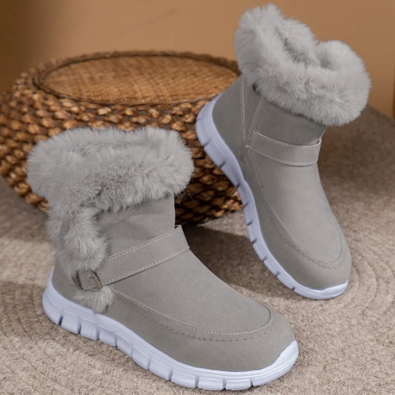 

Snow Ankle Boots Woman Winter Furry Round Toe Comfortable Plus Size Flat Sneakers and Low Price Black