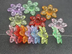50 Mixed Colour Transparent Acrylic Flower Beads Cap 28mm Center Hole Beads
