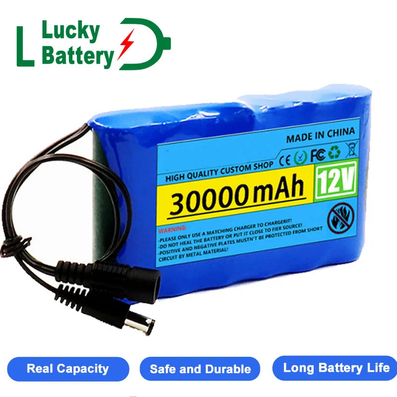 12V 30000mah Lithium Battery Pack Capacity Rechargeable Battery DC 12.6V 30Ah CCTV Cam Monitor 12V electrical appliances Charger