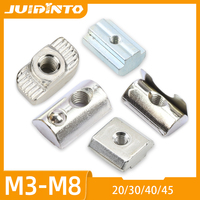 5-10pcs T Block Sliding Nut M3 M5 M6 M8 Zinc/Nickel Plated Roll in Spring T-nut with Ball for 20 30 40 45 Aluminum Profile Slot
