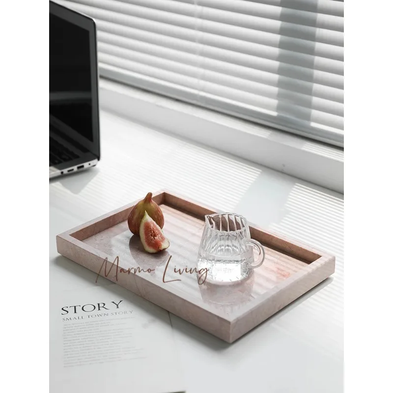 

Pink Natural Marble Storage Tray for Candles Perfume Jewelry Genuine Stone Vanity Tray for Bathroom Counter Dresser Home Decor