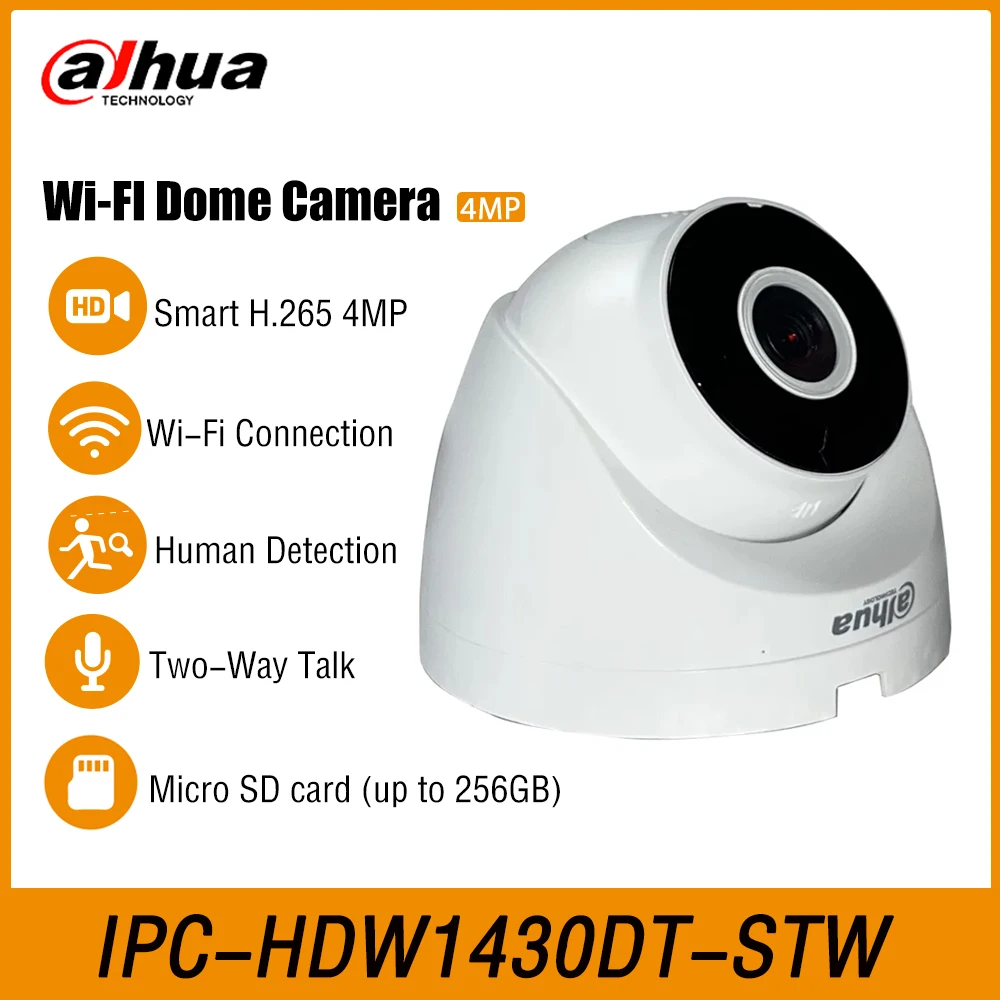 

Dahua IPC-HDW1430DT-STW 4MP 2.4G Двойная антенна Wi-Fi 120M Купольная сетевая камера безопасности Беспроводная камера Встроенный микрофон и динамик
