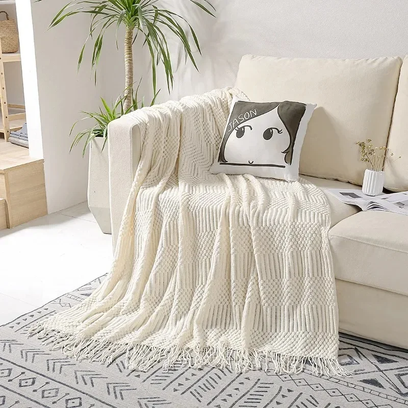 

Small Blankets Ins Nordic Tassel Knitted Blanket Office Napping Air Conditioning Blanket Sofa Cover Carpet Shawl Bed End Towel