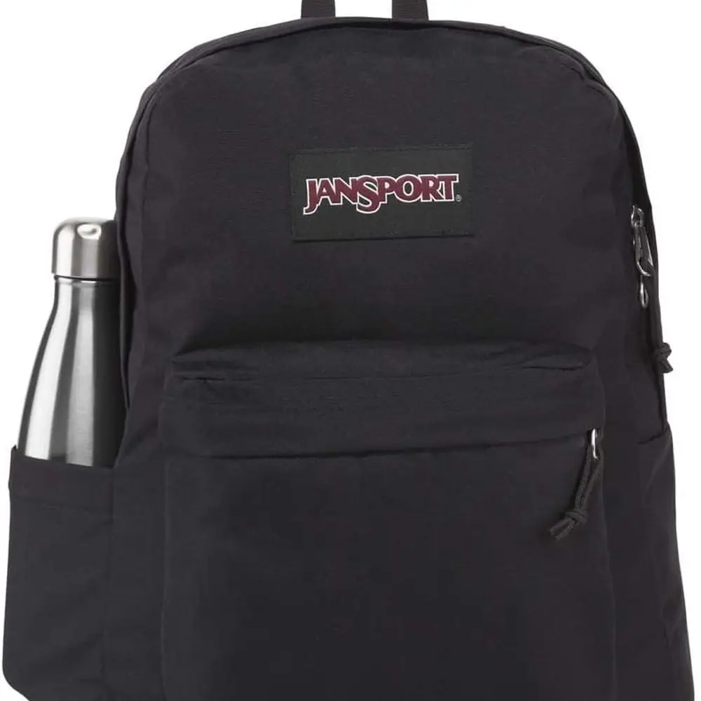 Sac à dos JanSport durable avec pochette rembourrée pour ordinateur portable, poche pour bouteille – Idéal pour le travail et les voyages en noir