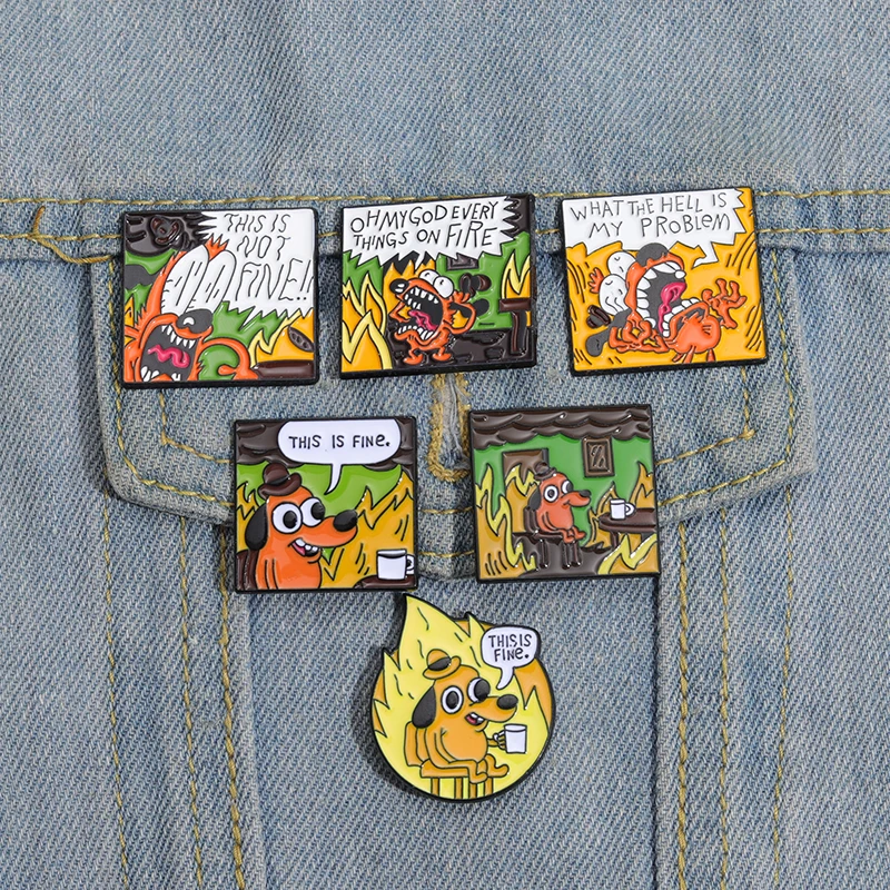 THIS IS NOT FINE Enamel Pins Cartoon Dog Animal Brooches Lapel Pin Backpack Clothes Jewelry Accessories Badge Wholesale Pins