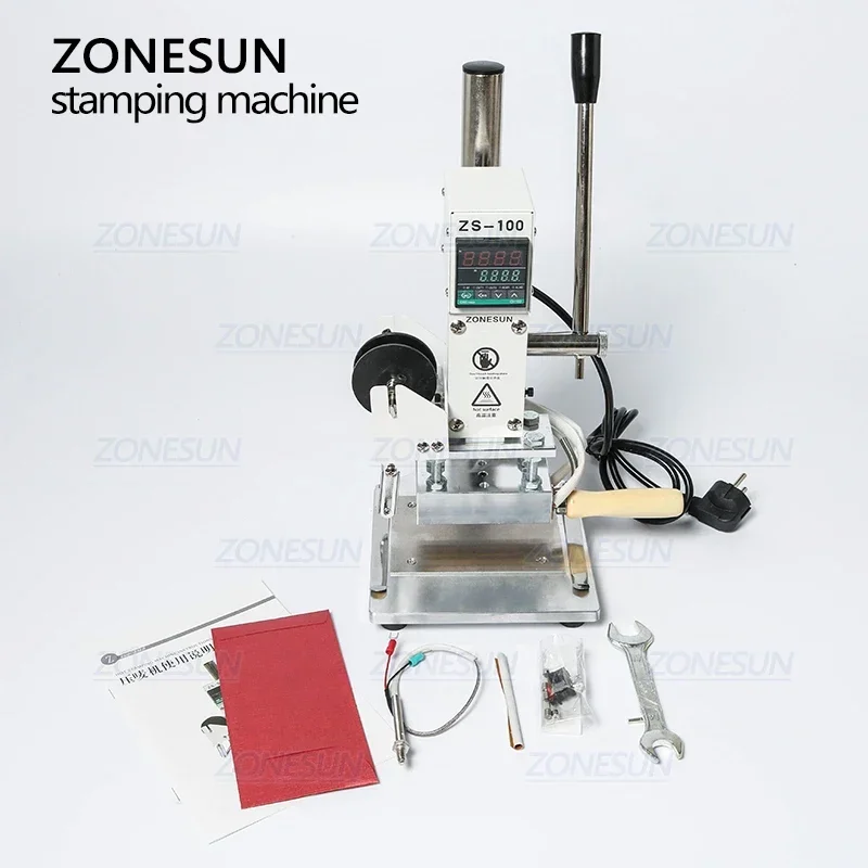 ZONESUN ZS-100A دليل شعار مخصص بولي كلوريد الفينيل بطاقة الجلود ورقة قلم رصاص الساخن احباط ختم البرنز آلة النقش آلة الصحافة الحرارة
