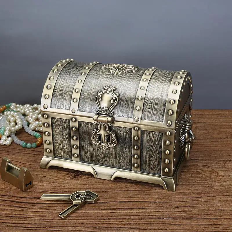 Pirate Storage Box Jewelry Box Large Retro Chinese Style Wedding Jewelry Box Alloy Hand Holding Jewelry Storage Box with Lock