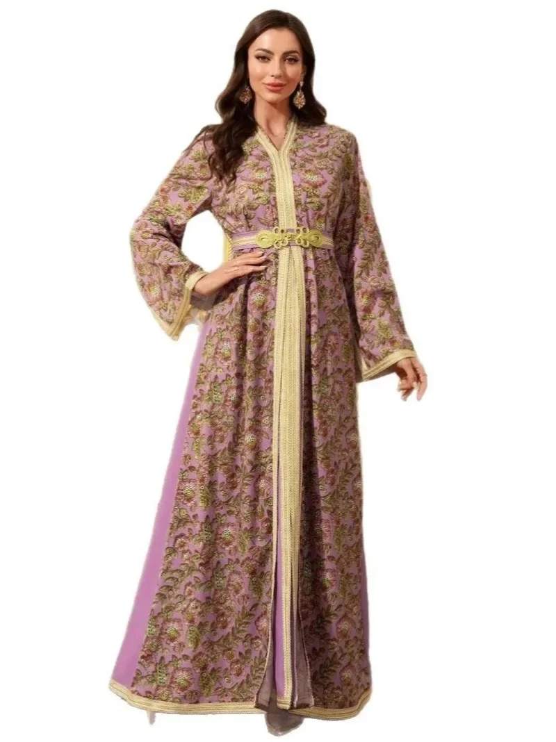 

Eid Party Dress for Women Muslim Abaya Print Jalabiya Ramadan Long Dresses Abayas Vestidos Largos Kaftan Arab Long Robe 2025