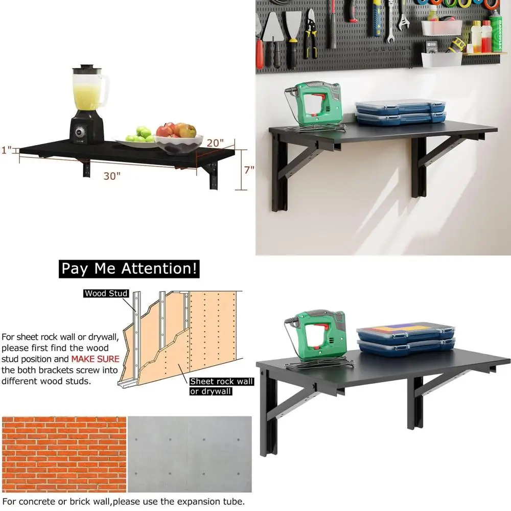 

Sturdy Wall-Mounted Folding Dining Table - Compact 30x20 for Home Office, Laundry, Bar, Kitchen & Dining