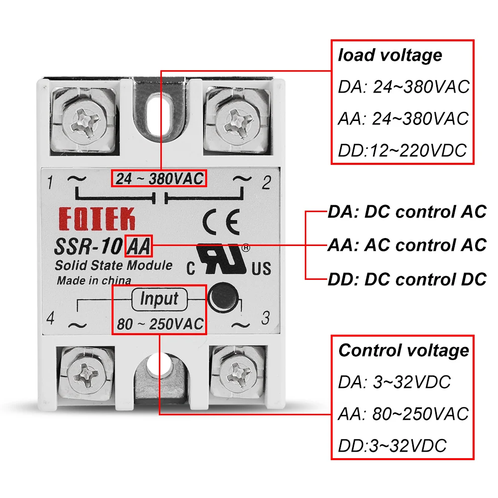 Solid State Relay 10A 25A 40A single phase Module 3-32V Input DC 24-380V AC Output High Quality SSR-10DA SSR-25DA SSR-40DA