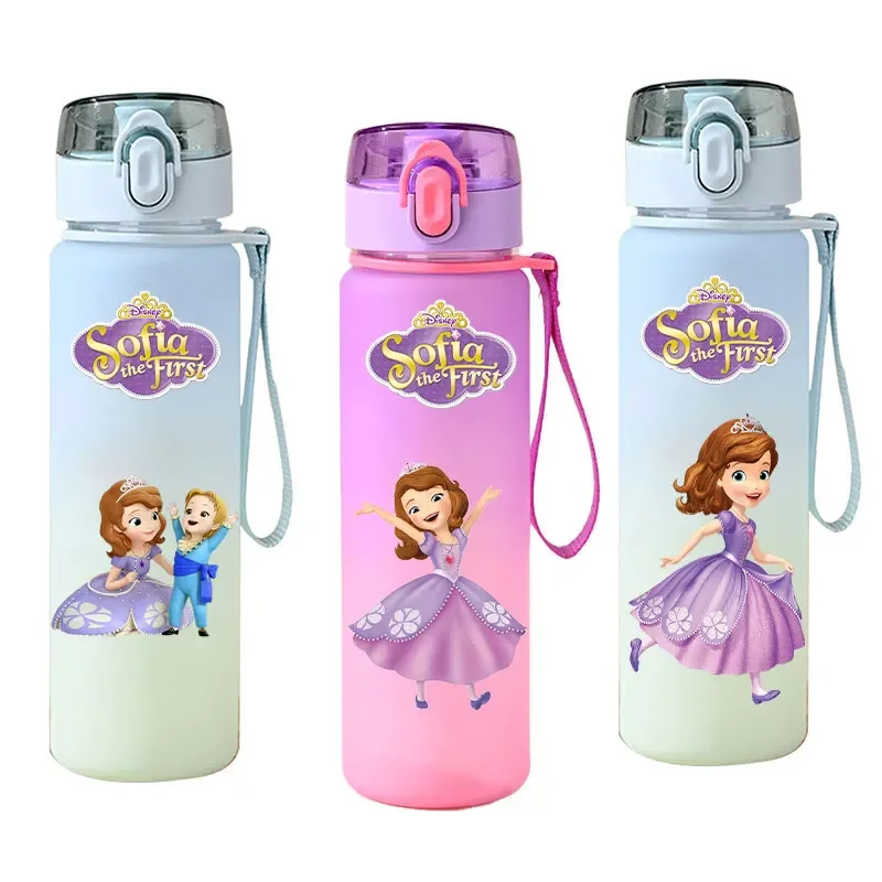 560ml Water Cup Sofia The First Water Bottle Sports Students Portable Plastic Bottle Drinking Gradient Color Disney Princess