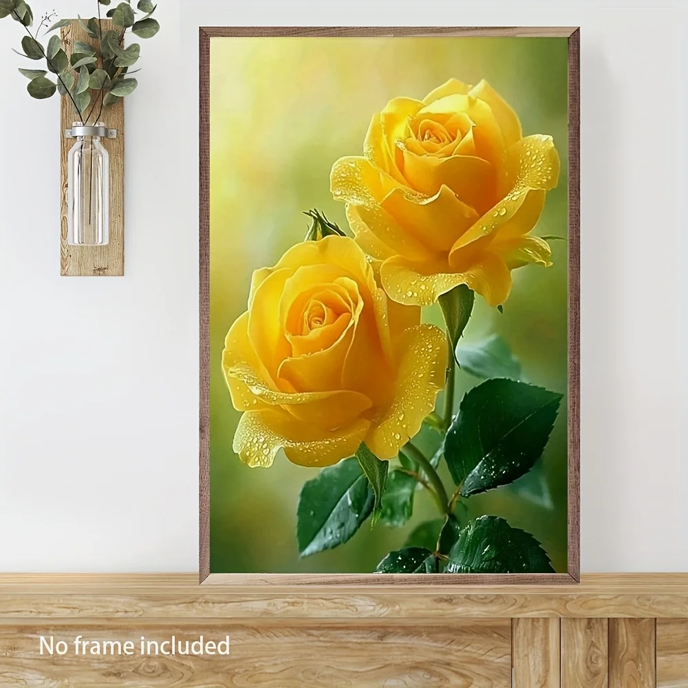 1pc Yellow Roses Canvas Painting - Elegant Frameless Canvas Wall Painting Suitable for Living Room, Dining Room, Office, Bar