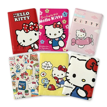 Sanrio Hello Kitty Pasaport Kapağı Kadın Seyahat Essentials PU Deri Pasaport Tutucu Kılıf kızın Karikatür KIMLIK Kredi Kartı Tutucu