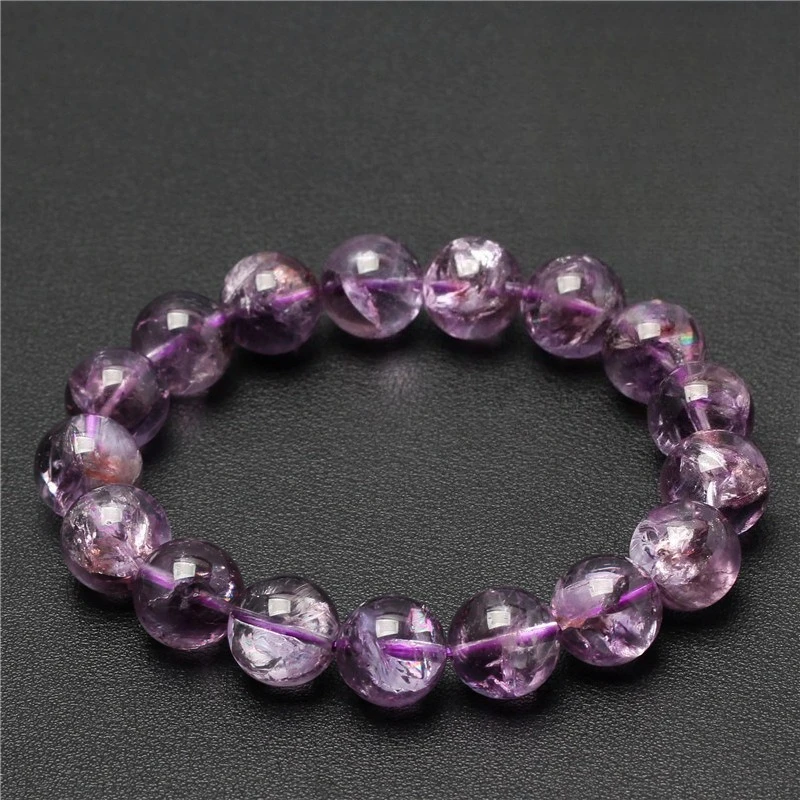 

Natural Amethyst Round Beaded Fashion Accessories, Purple Crystal Bracelet for Men and Women