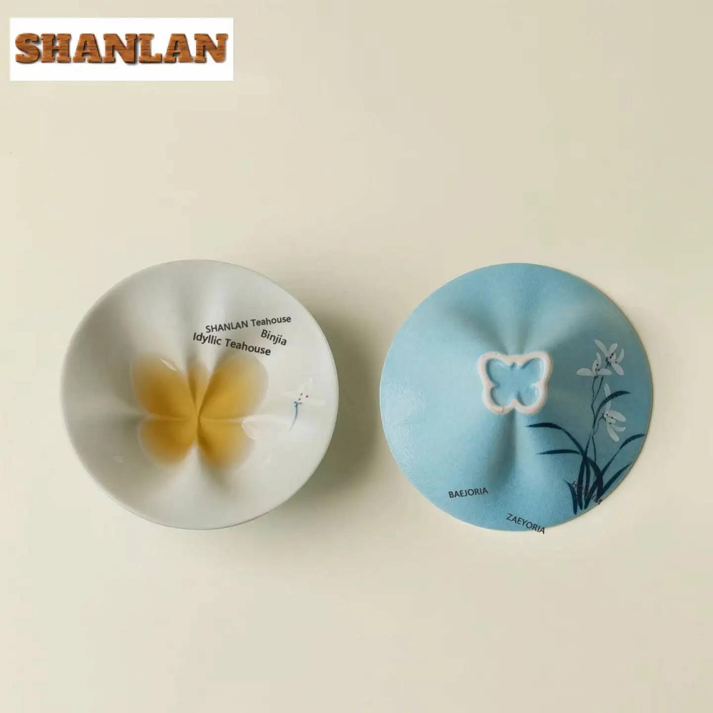 60ml Light Lake Blue Hand-painted Orchid Teacup Creative Tea Bowl Set Of Cups Tea-tasting Smelling Cup Jianzhan Master Cups Gift
