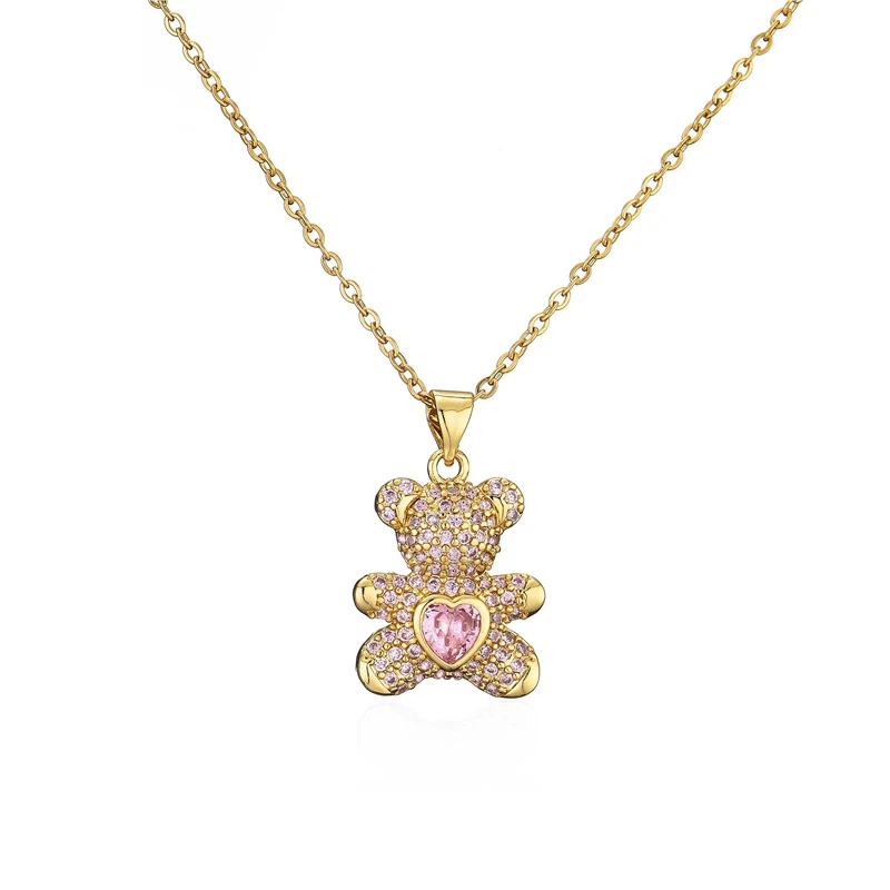 GANPUP Stilvolle Niedliche Bären-Herz-Halskette mit Glänzendem Zirkonia-Anhänger für Damen, Modische Schlüsselbeinkette, Choker-Schmuck, Geschenk – Detail 7