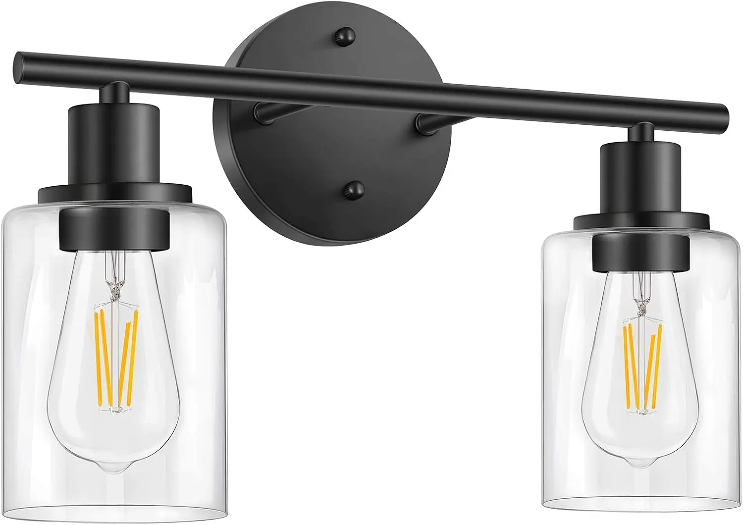 

2-Light Matte Black Vanity Light, Vintage Wall Sconces with Glass Shades for Bathroom
