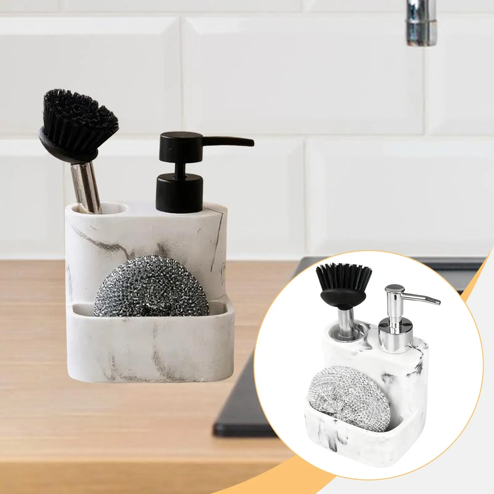 3 in 1 Soap Dispenser Compact Dishwashing Container Durability Countertop Organizer