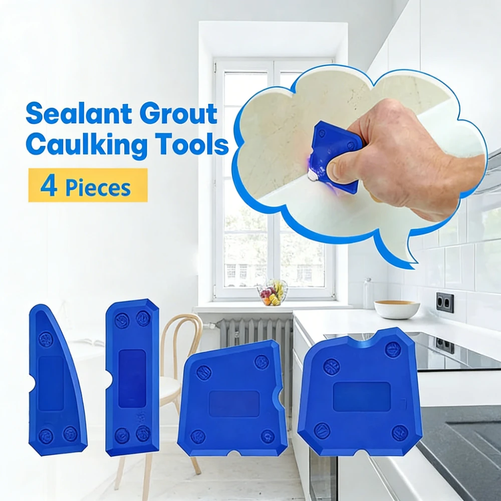 4pcs Professional Silicone Cement Scraper Sealant Spreading Easy Clean-up Caulking Tool For Bathroom Kitchen Floor Grout Remover
