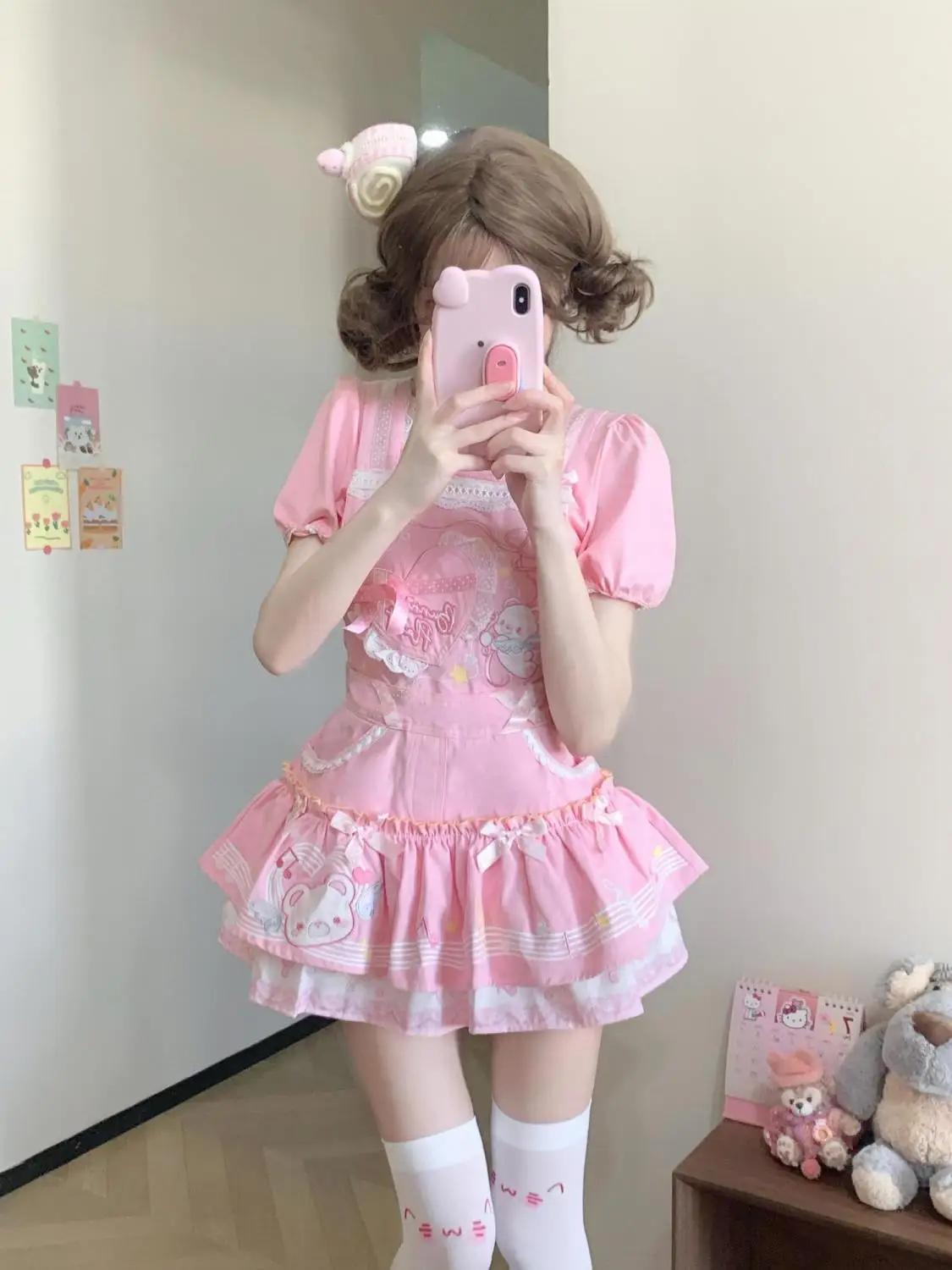 الصيف اليابانية الحلو Kawaii شيك المرأة الدعاوى لطيف الأميرة لوليتا نمط تصميم الكرتون المطبوعة تنورة صغيرة مجموعة الملابس النسائية