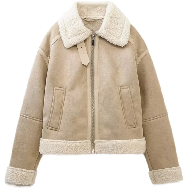 Fashionable Double-Sided Short Jacket Women's Loose All-Match Autumn Winter New Style Commute Pattern Zipper Pocket Thickened