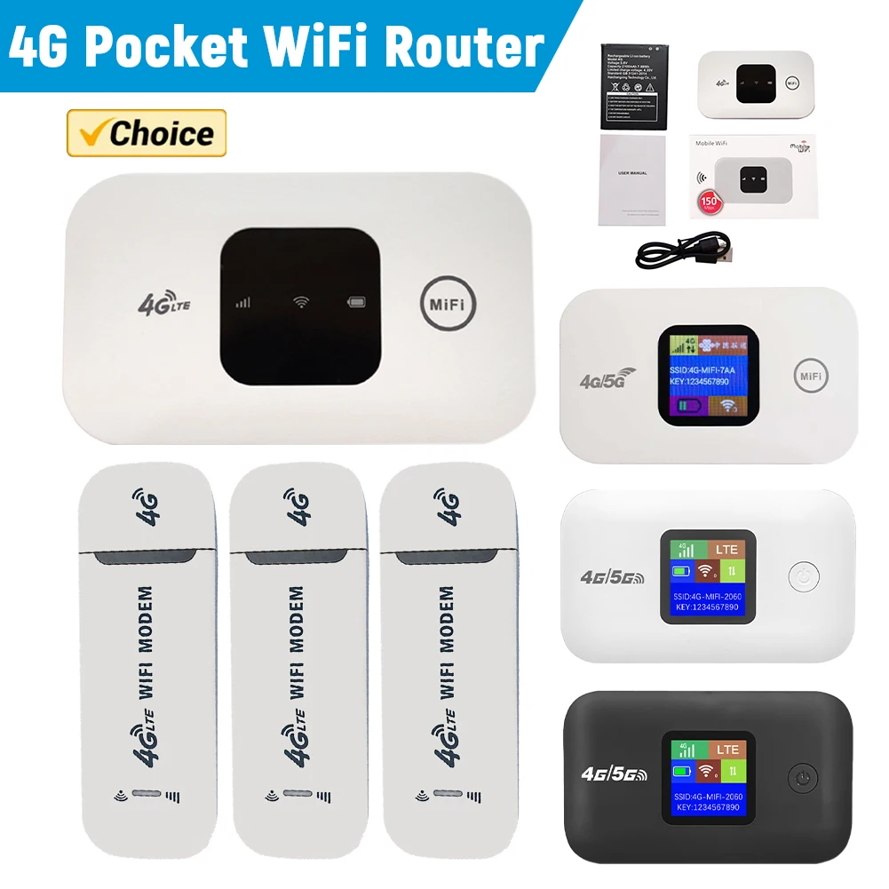 4G Pocket WiFi Router Portable Mobile Hotspot 150Mbps Wireless Modem 2100mAh Broadband with SIM Card Slot Wide Coverage