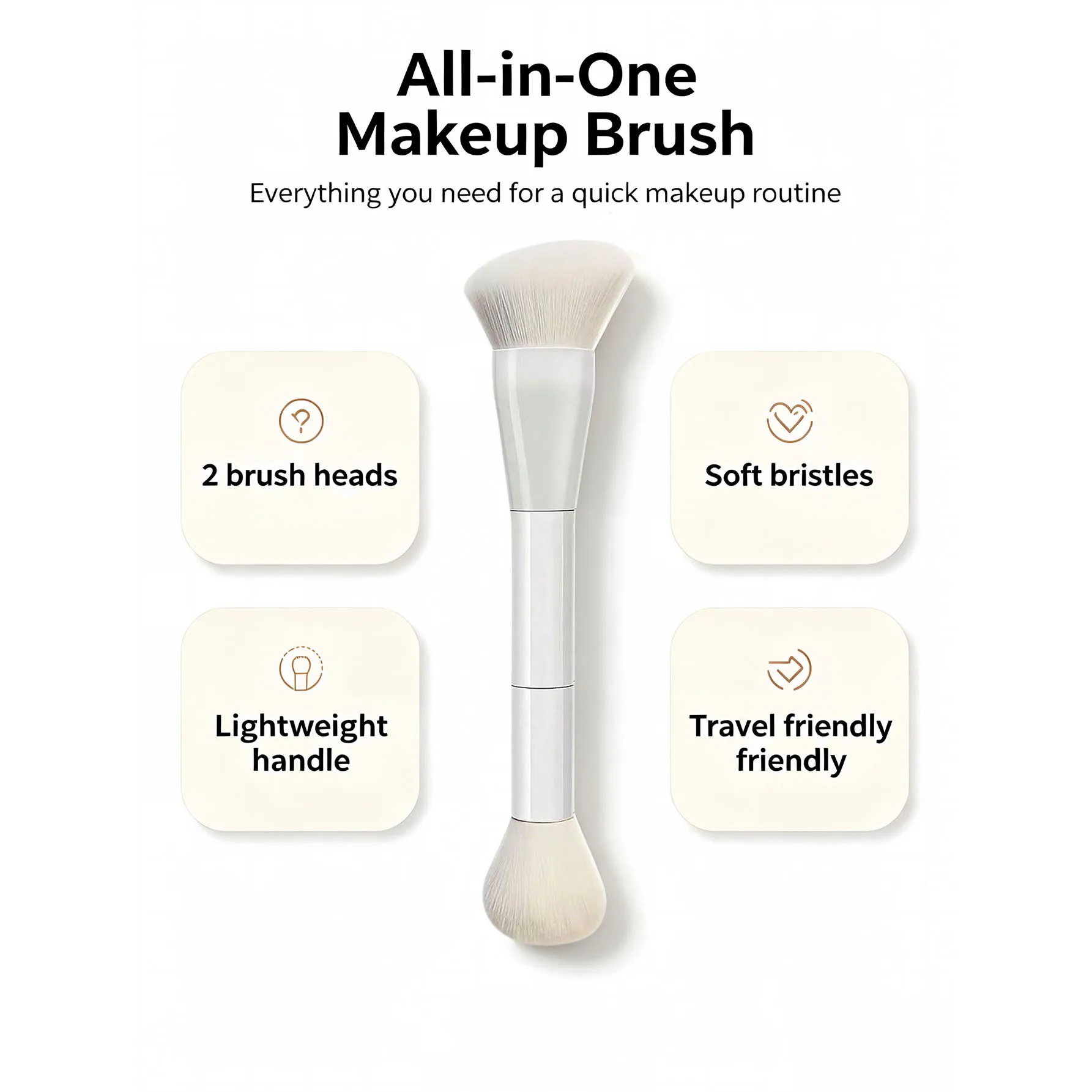 1Pcs Double-Ended Facial Makeup Brush, Foundation Brush, Loose Powder Brush, Contour Brush, Blush Brush, Professional Makeup Brush, Multi-Functional All-In-One Beauty Tool, Soft Bristles, Easy to Carry
