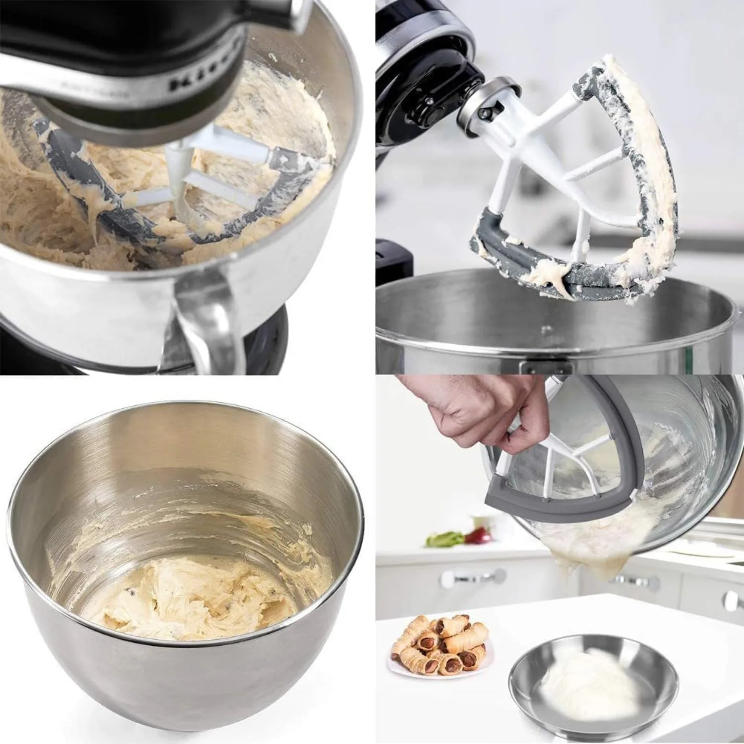 2 pz/set Frusta in Metallo Flex Edge Paddle e Frusta Piatta Rivestita per 4.5QT KitchenAid K45 K45SS Ciotola Miscelatore con Testa Inclinabile
