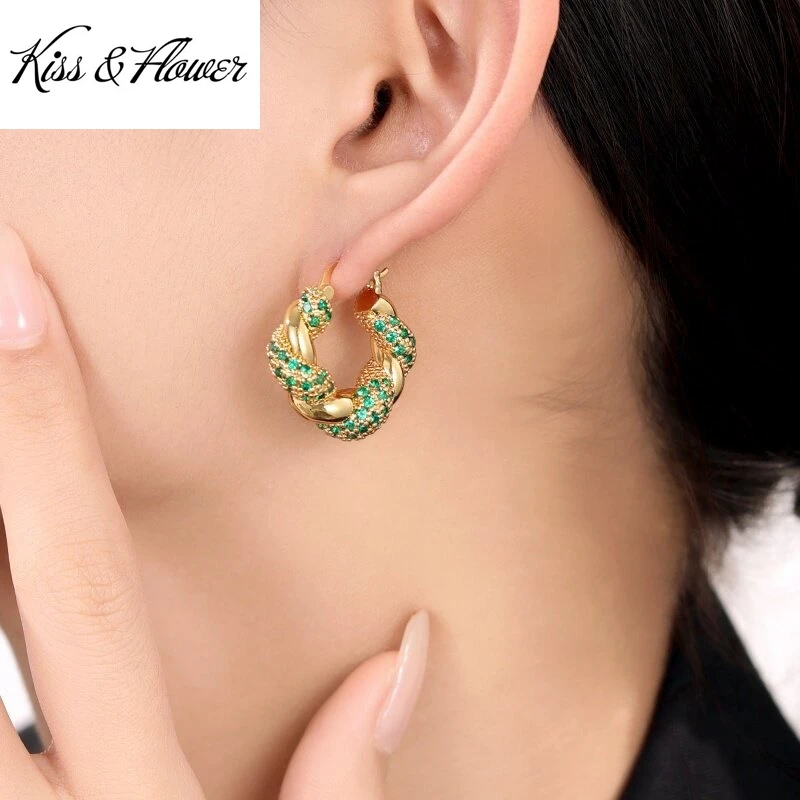 

KISS&FLOWER 24KT Gold Shiny Roumd Hoop Earrings For Women Wedding Party Birthday Christmas Bride Mother Girl Ladies Gifts ER537