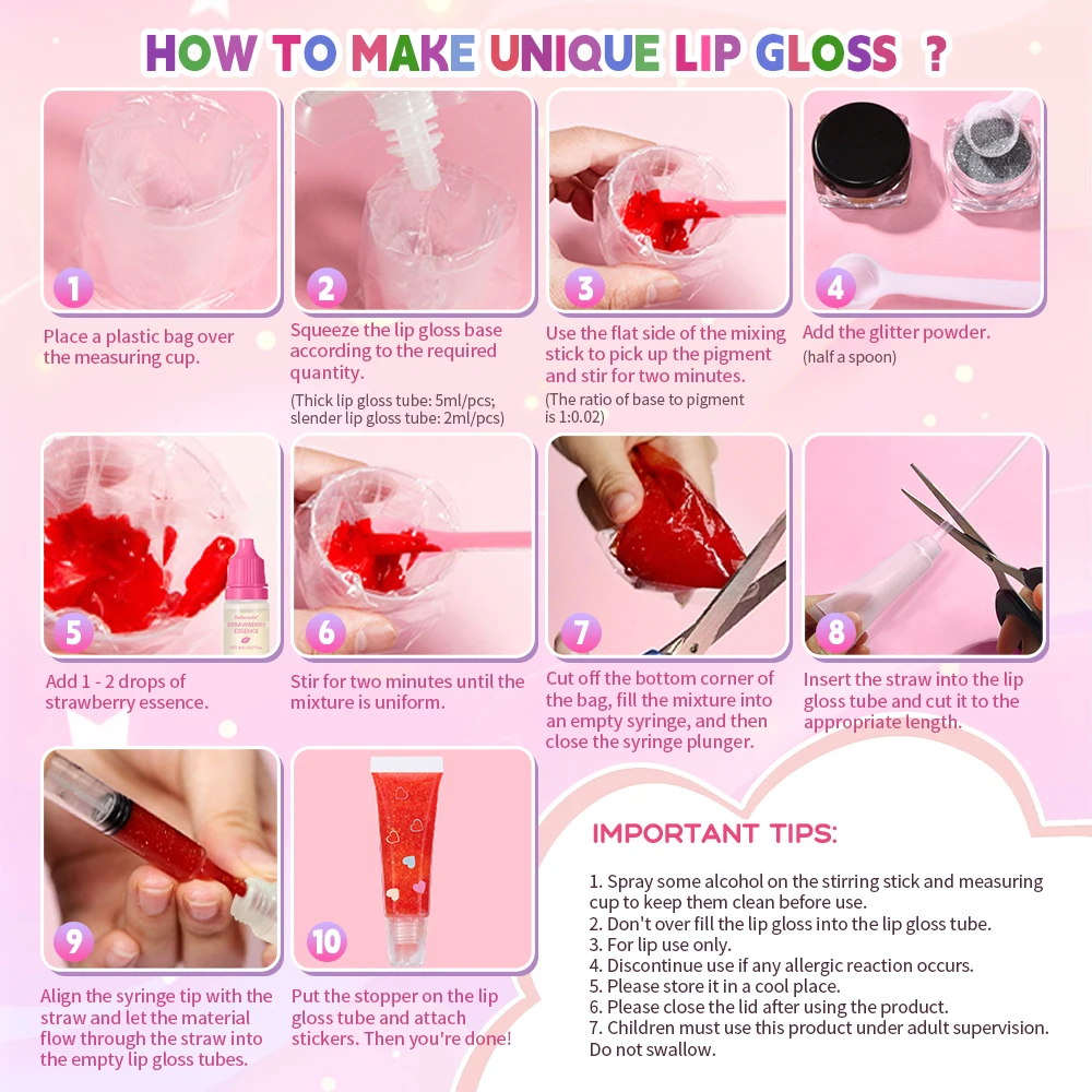 Lakerain เด็ก DIY ลิปกลอสชุดเครื่องมือที่สมบูรณ์และใช้งานง่าย DIY ลิปสติกลิปกลอสแต่งหน้าเครื่องมือของขวัญวันเกิดหญิง