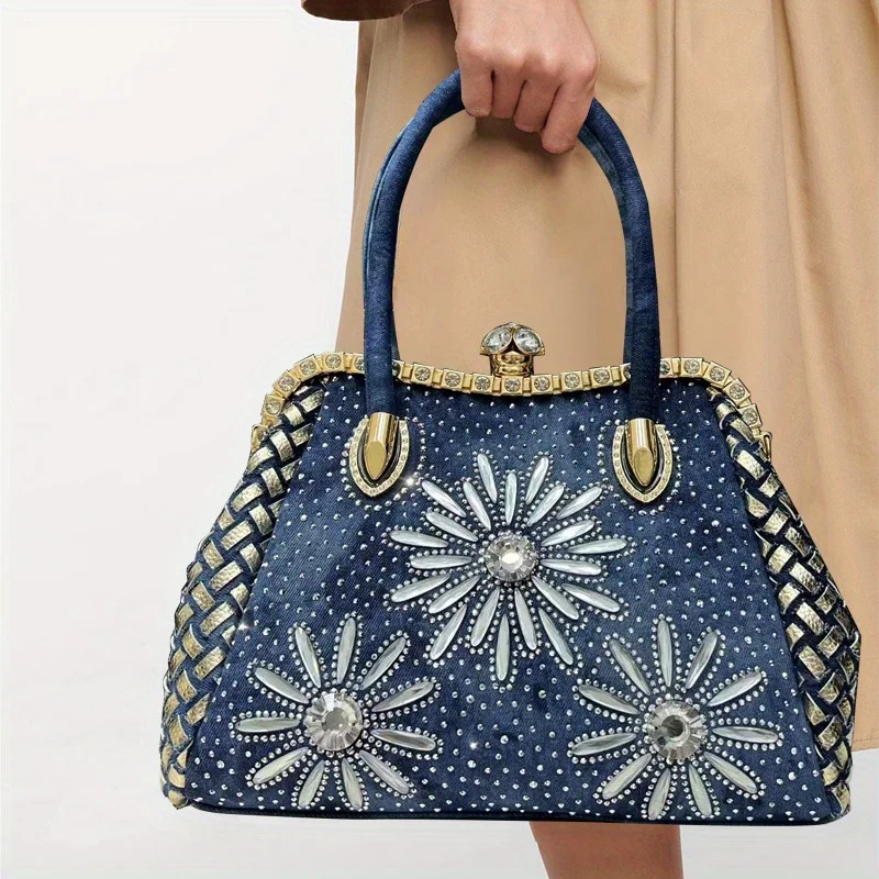 

Ladies' fashionable and elegant diamond embellished tote bag with large capacity and multiple compartments, ladies' wallet