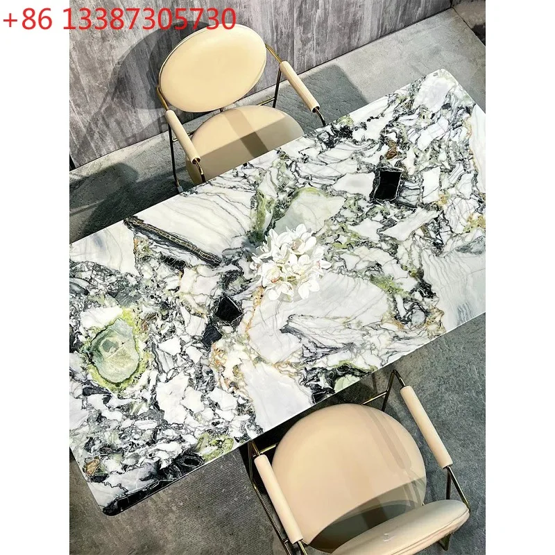Cold jade luxury stone dining table natural marble rectangular dining table
