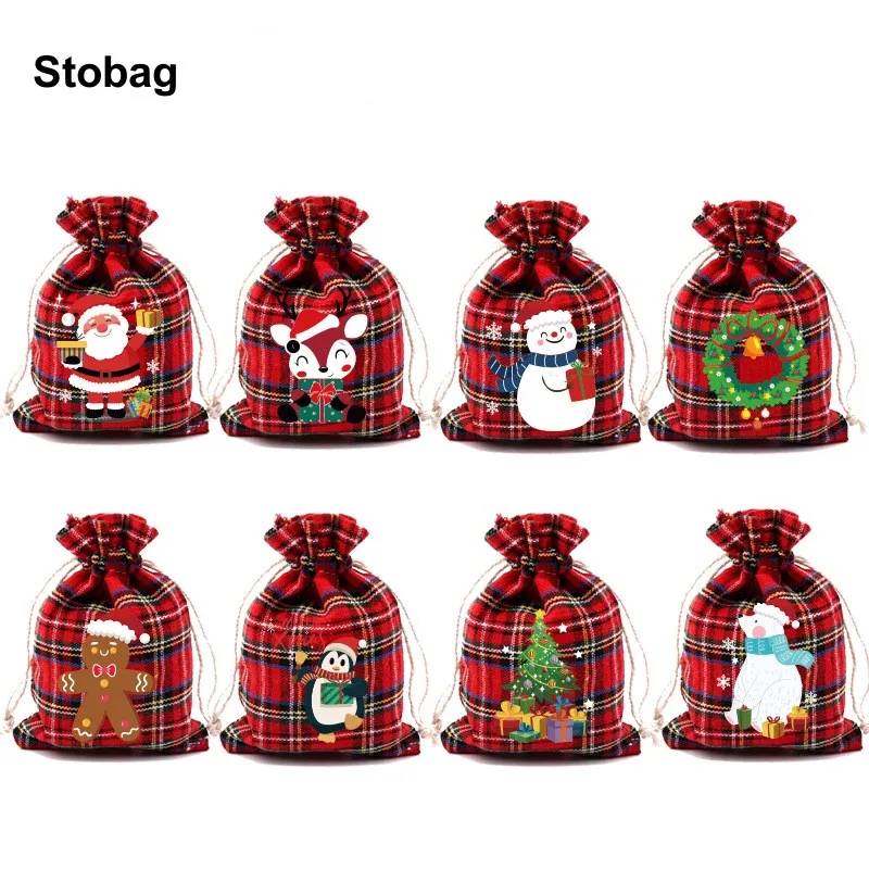 

StoBag 5pcs Merry Christmas Cotton Drawstring Bags Small Candy Gift Storage Packaging Child Kids Pocket Pouches Party Favors