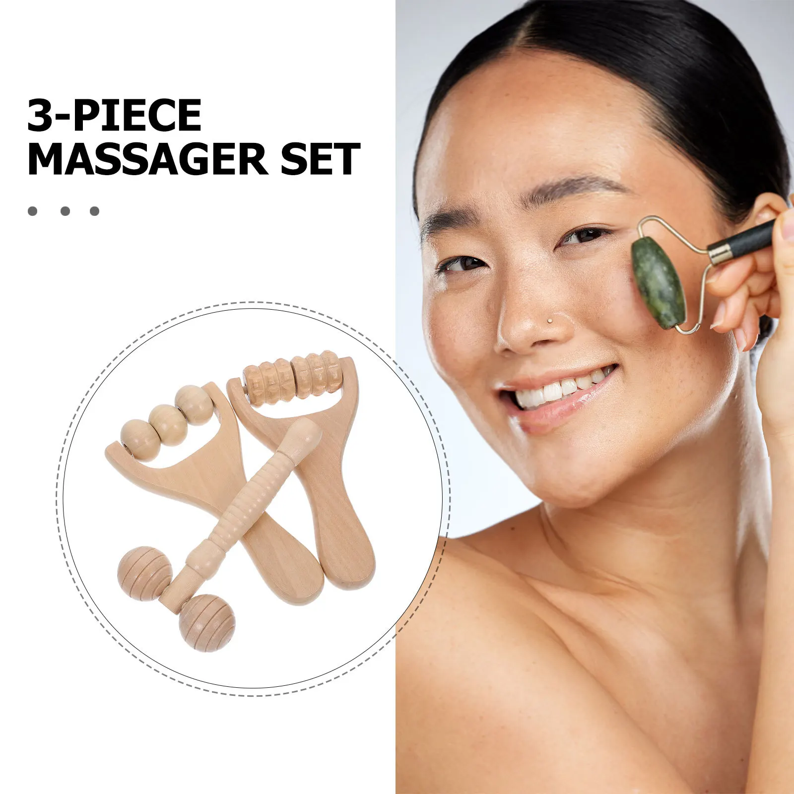 3 pçs ferramentas de massagem de terapia de madeira conjunto de rolo facial rosto pescoço ombro massageador ferramenta conveniente ferramentas de massagem de terapia de madeira