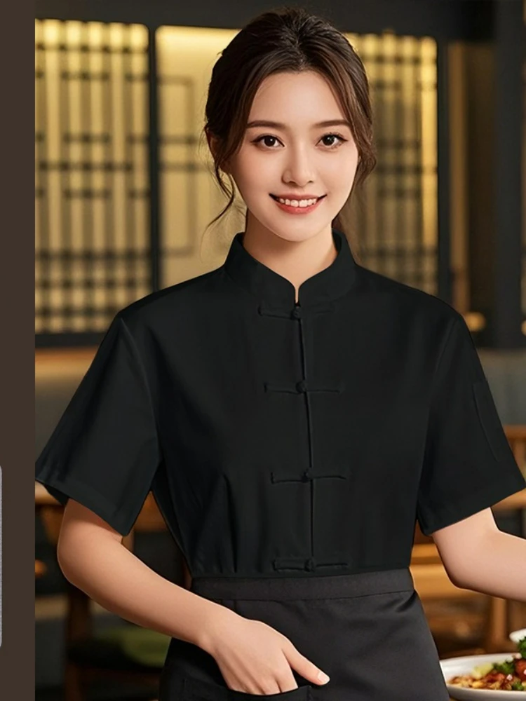 Giacca da cuoco a maniche corte uniforme da cuoco in lino da donna Catering Ristorante Cameriera Abbigliamento Abbigliamento da cucina dell'hotel