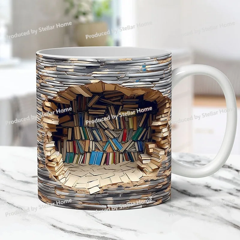 Ceramic 3D Bookshelf Mug, Creative Space Design Multi-purpose Mug
