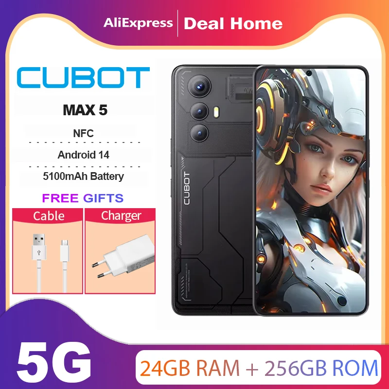 CUBOT MAX 5,NFC,24 5G + 256, Rugged,5100мАч, большой экран 6,95 Гц 144 Гц, камера 8200 МП, Android 14,Dimensity, версия