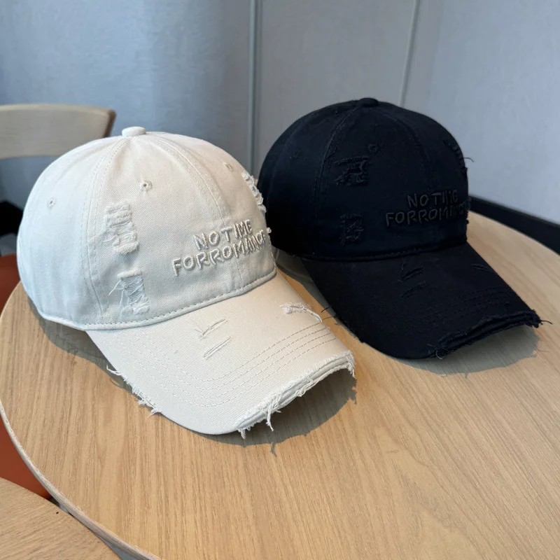 New Style Distressed Washed Baseball Cap with Three-dimensional Embroidery, A Slim Visor Hat That Makes Your Face Look Smaller.