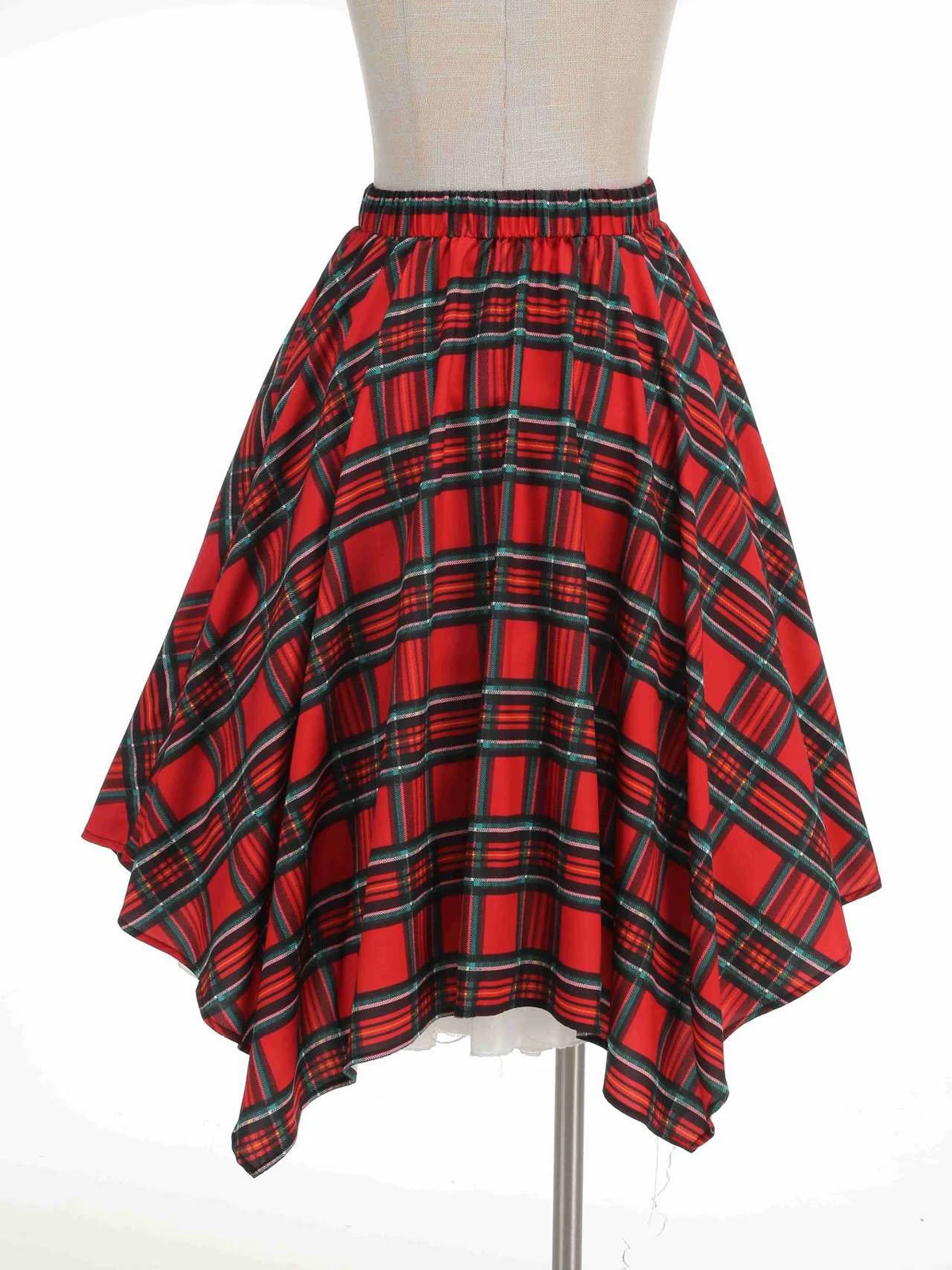 Tonval Tartan Vintage Dames Asymmetrische Zoom Midi Rokken Elastische Taille Elegante Kerstfeest Geruite Rok