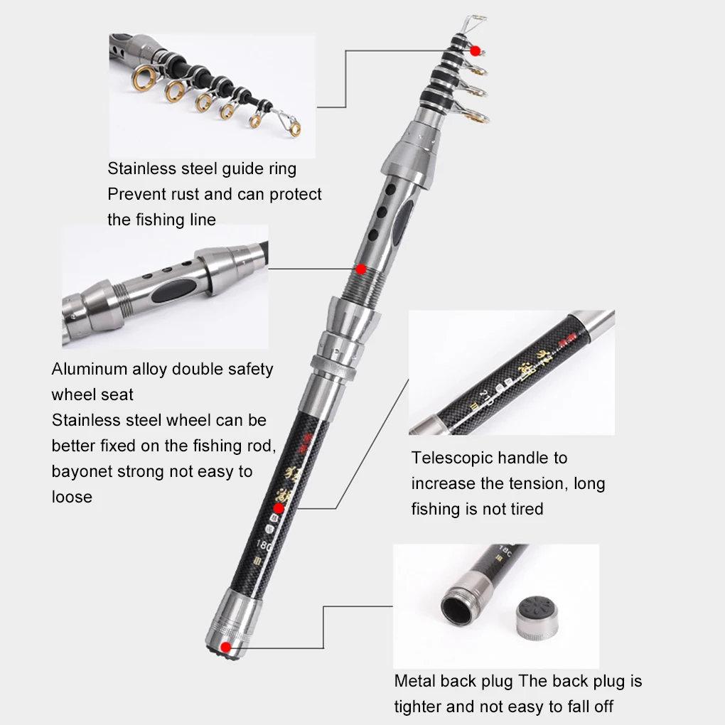 

Профессиональная удочка из углеродного волокна 1,5-2,4 м, морская речная рыбалка, сверхлегкая телескопическая удочка для спиннинга, удочка для рыбалки