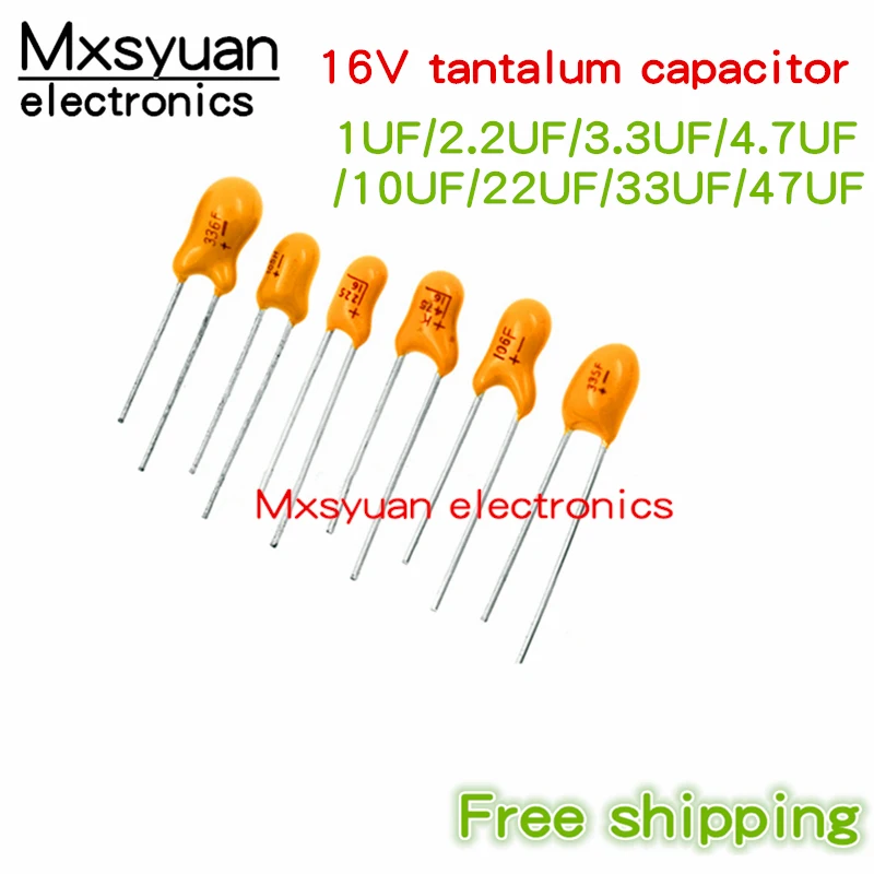 100PCS/LOT 16V 1UF/2.2UF/3.3UF/4.7UF/10UF/22UF/33UF/47UF New original Plug in tantalum capacitor