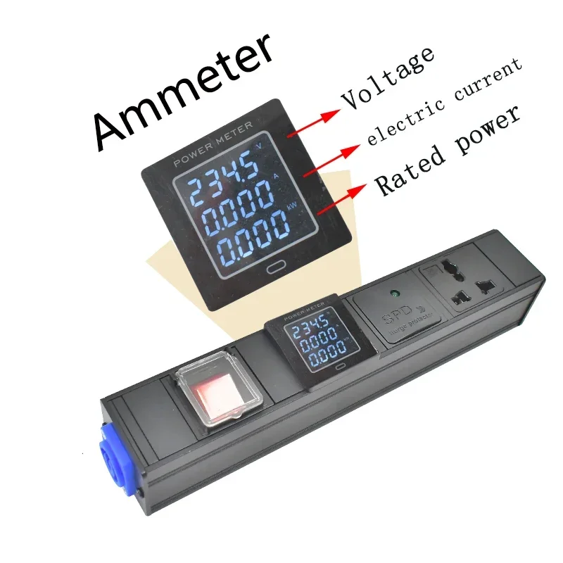 PDU power strip network cabinet 1-7AC  10A universal socket with dual break switch Ammeter, surge protection wireless socket