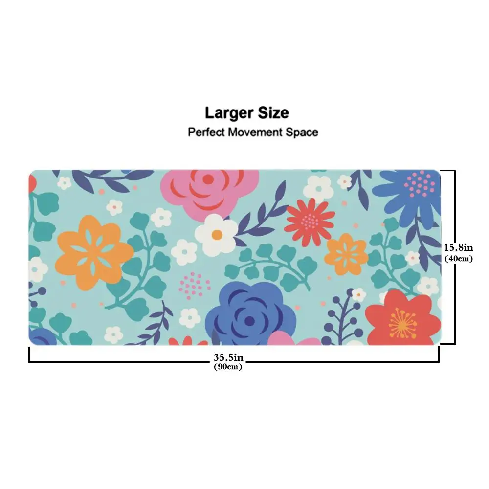 Mauspad mit Blumenmuster, Spielzubehör, Tastaturpad, XXL, große Verriegelungskante, 900 x 400 mm, Tischmatte, Gaming-Mauspad