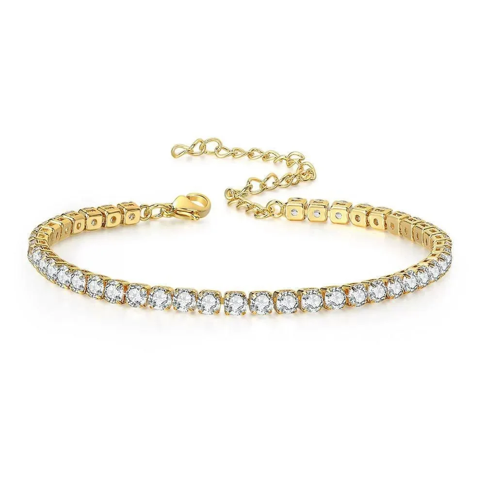 

Punk Iced Out Zircon Tennis Chain Link Bracelet Female Gold Color Stainless Steel Hand Chain Bracelet for Women Fashion Jewelry